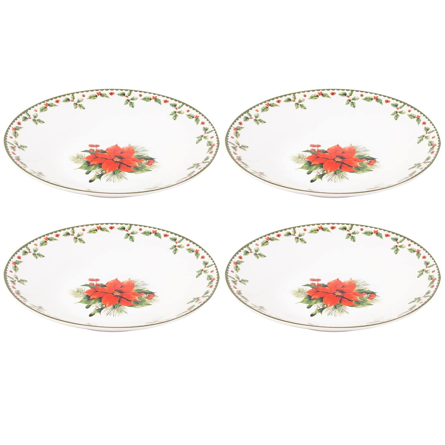 Harvey & Mason 4 Bowls Set Of Christmas Holly Porcelain Festive Dinner Setting Xmas Decor