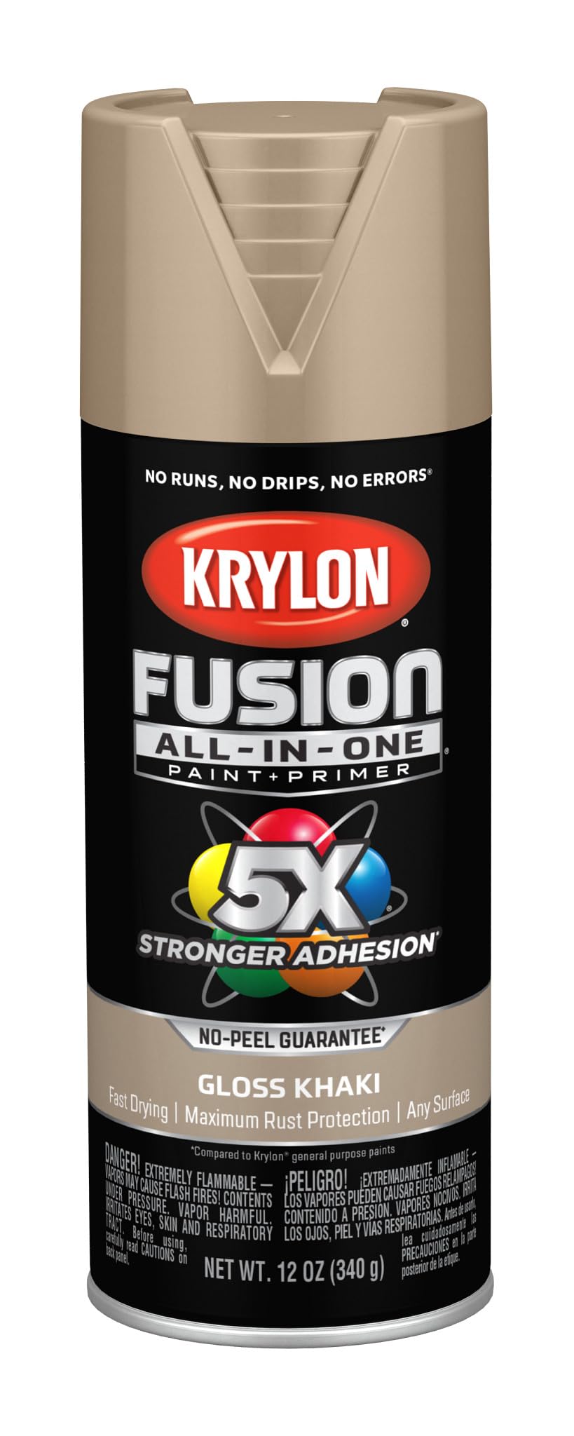 Krylon Rust Preventative Spray Paint, Khaki, Gloss, Solvent, 12 oz K02713007-1 Each