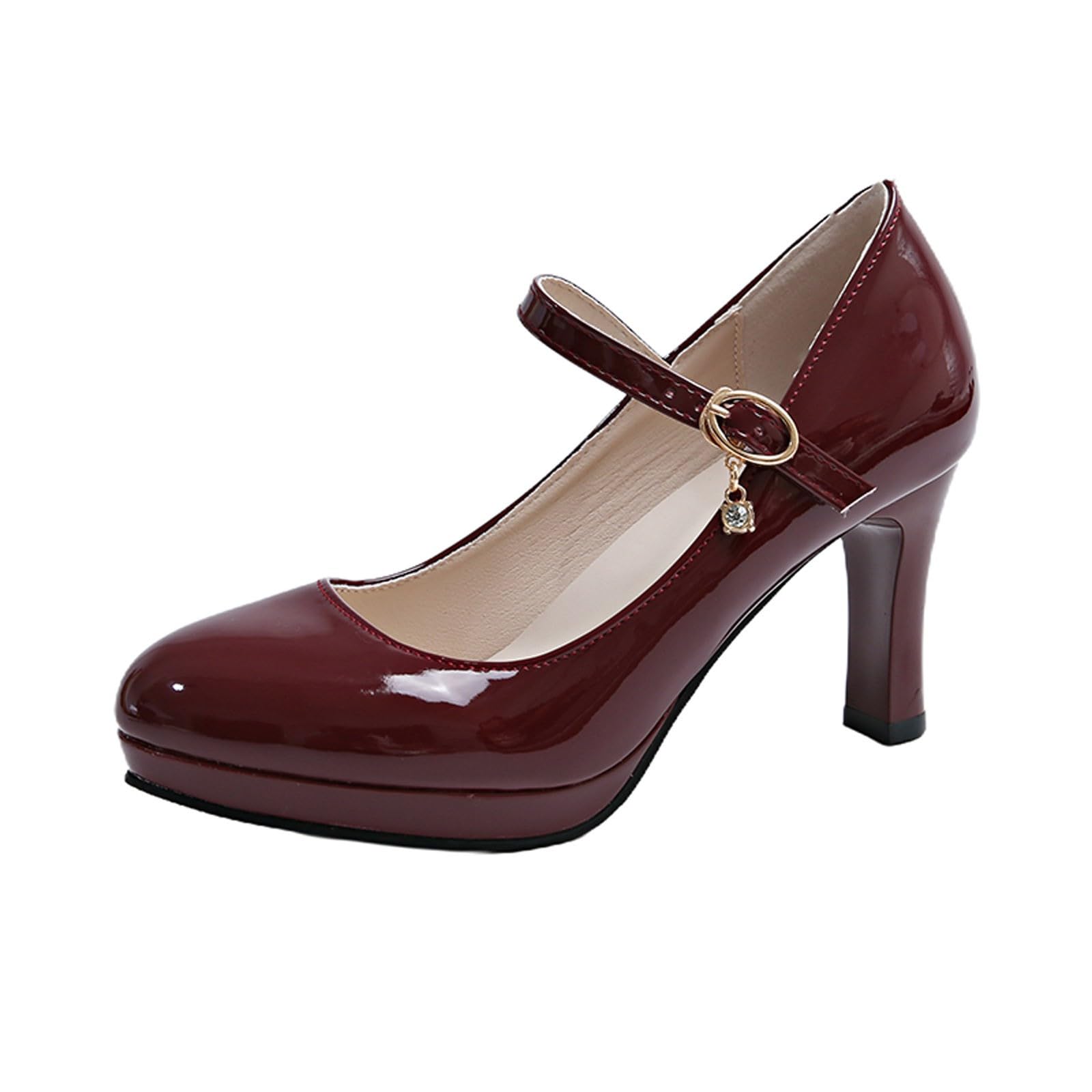 Generisch Scarpe alte da donna alla moda con punta a punta, eleganti da infilare, con cinturino con fibbia, comodo tacco medio per feste e matrimoni