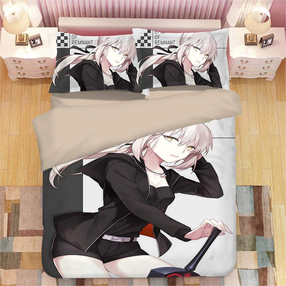 YYANG Duvet Cover Sets Anime 3D Fate/Stay Night Printing Joan of Arc Comfortable 3-Piece Bedroom Set 100% Microfiber with 2 Pillowcases D-UK Double(200x200) cm