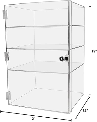 Miniatura 2 de Marketing Holders Armario vertical de acrílico con cerradura con llaves de 12 x 12 x 19 pulgadas, armario alto transparente de una pieza, sin