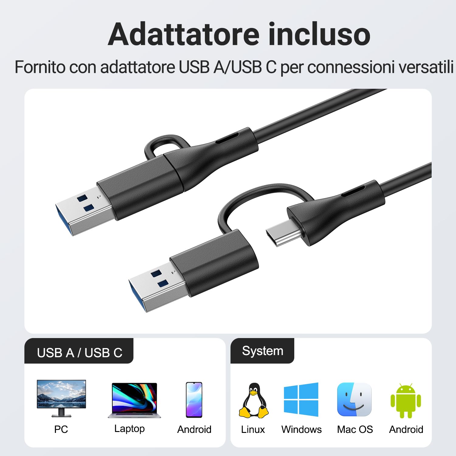 Inwa Cassa PC 10W, Altoparlante USB con clip, Audio stereo HD, Clip per monitor 0.1-1.1’, USB A/C per PC, Laptop, Desktop, Plug and Play (Nero, Tessuto acustico)