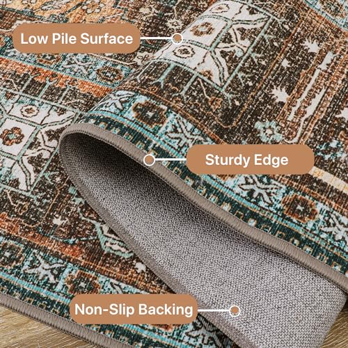 GENIMO Runner Rug 2x10,Hallway Runner Rug Non Slip, Machine Washable Low Pile Lightweight Retro Carpet for Living Room, Entryway, Bedroom, Kitchen and Passage, Brick RED