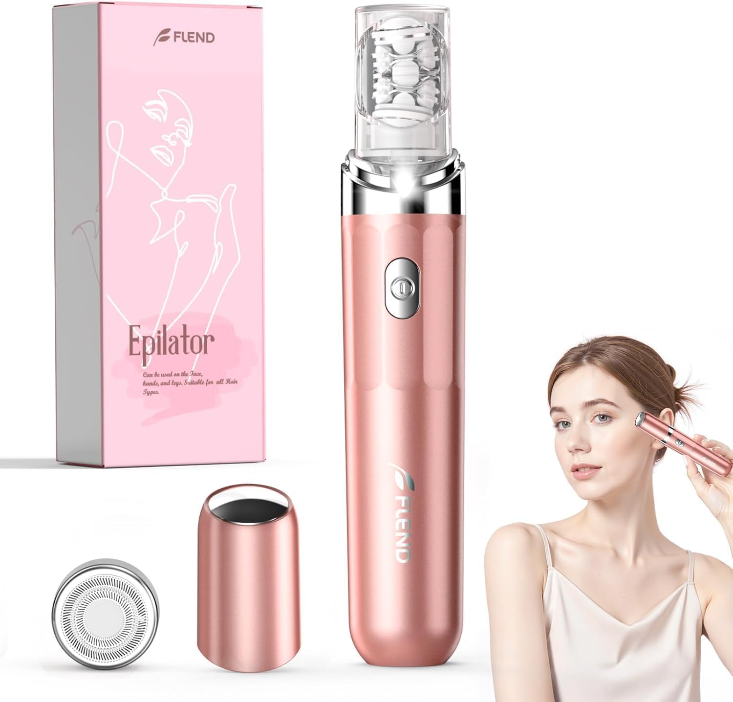 Epilierer Damen, 2-in-1 Gesichtshaarentferner für Frauen, Schmerzloser Gesichtsrasierer Frauen, Mit 2 Austauschbaren Köpfen & LED-Licht, USB-aufladbar, Geeignet für Gesicht, Kinn & Arme