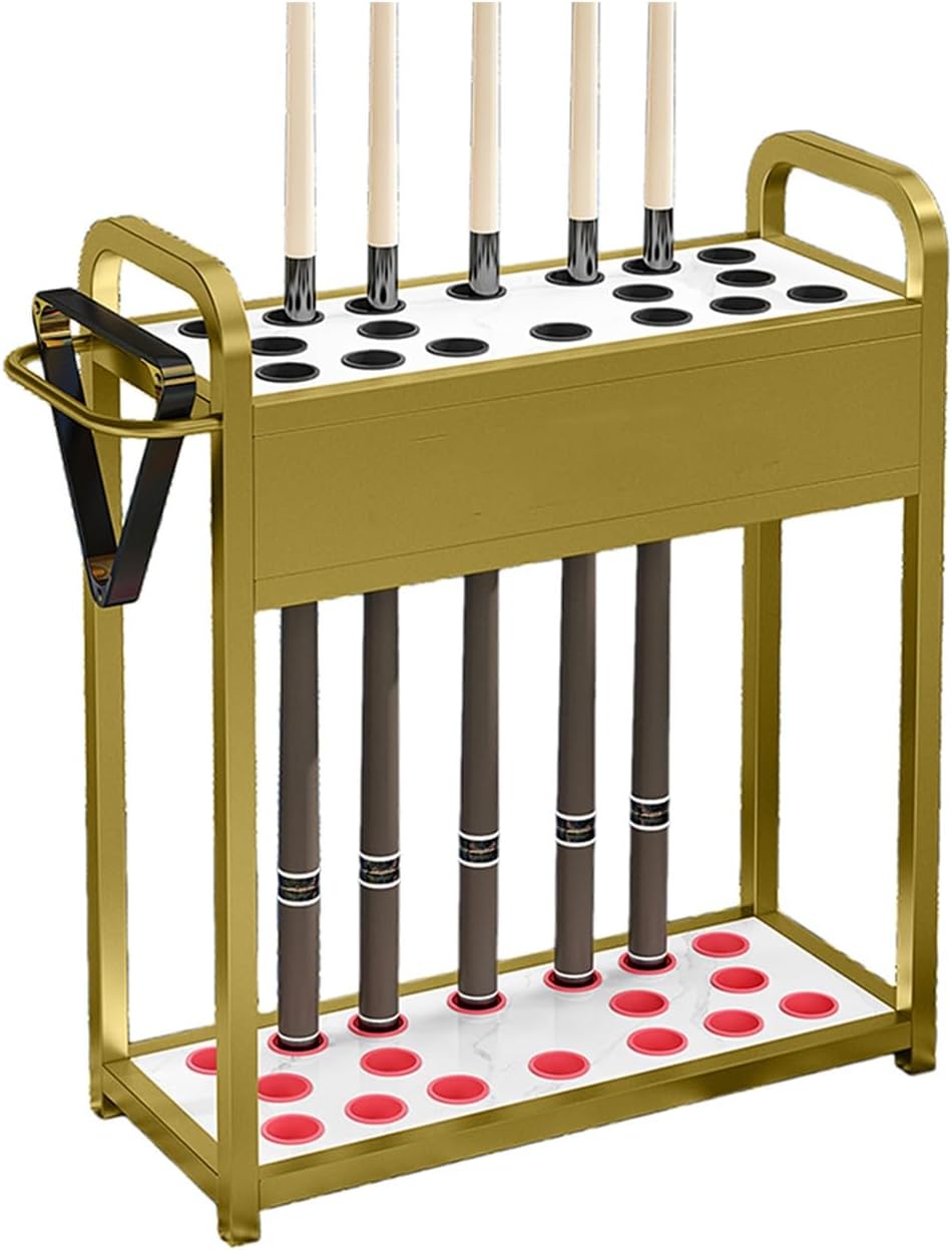 Pool Cue Rack Floor Stand,Heavy-Duty Iron Billiard Stick Holder,with Rubber Protective Ring,No Assembly Required,100kg Load Capacity,Hold Up to 18 Sticks(Gold)