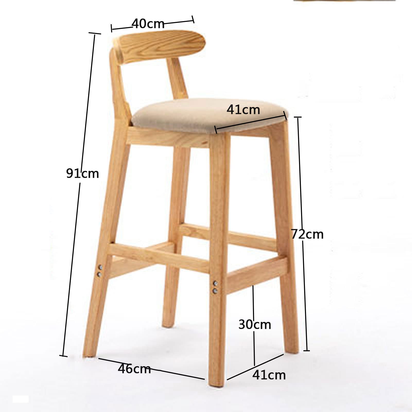 Taburete De Bar De Madera Maciza - Altura 65 Cm, Color Madera Clara - Perfecto Para Cocina, Terraza, Cafetería O Sala De Estar