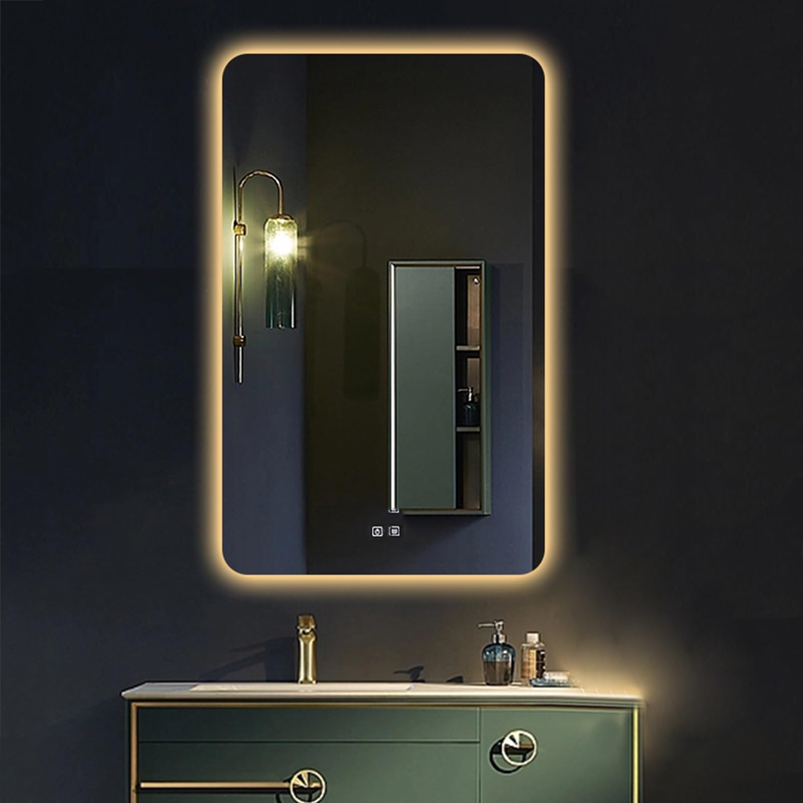 Miroir de salle de bain LED rectangulaire avec interrupteur tactile