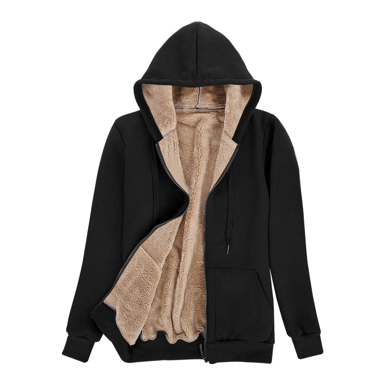 Voqeen Felpe Donna con Cappuccio Caldo Felpa in Peluche Cerniera Coulisse con Tasca Cappuccio Cordoncino Manica Lunga Sweatshirt Hoodies Cappotto Giacca Autunno Inverno