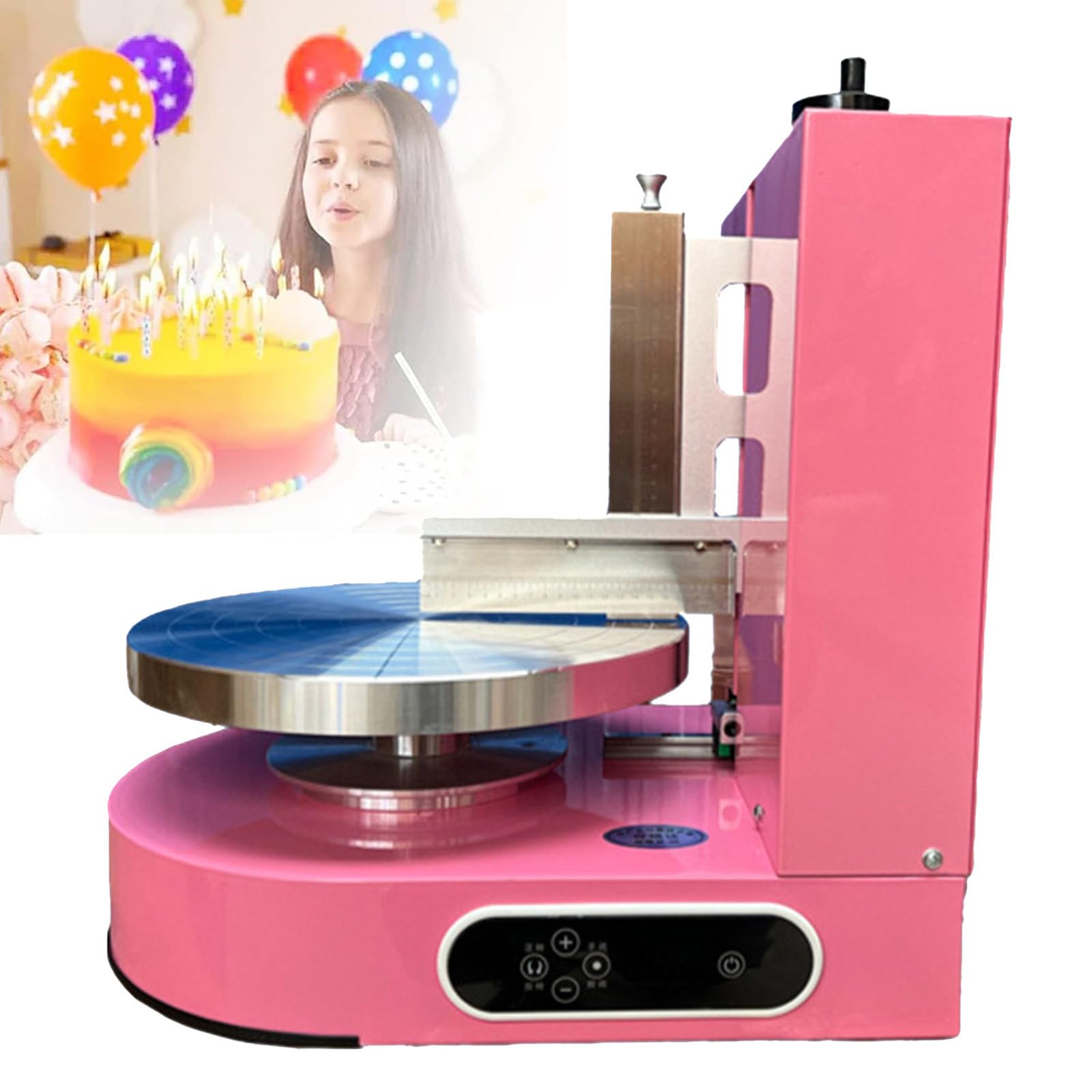 Máquina Untadora de Crema Pastelera Eléctrica, Máquina Decoradora de Tartas, Máquina Raspadora Alisadora de Tartas, Velocidad de Rotación Del Plato Ajustable, 4-12 Pulgadas,Pink