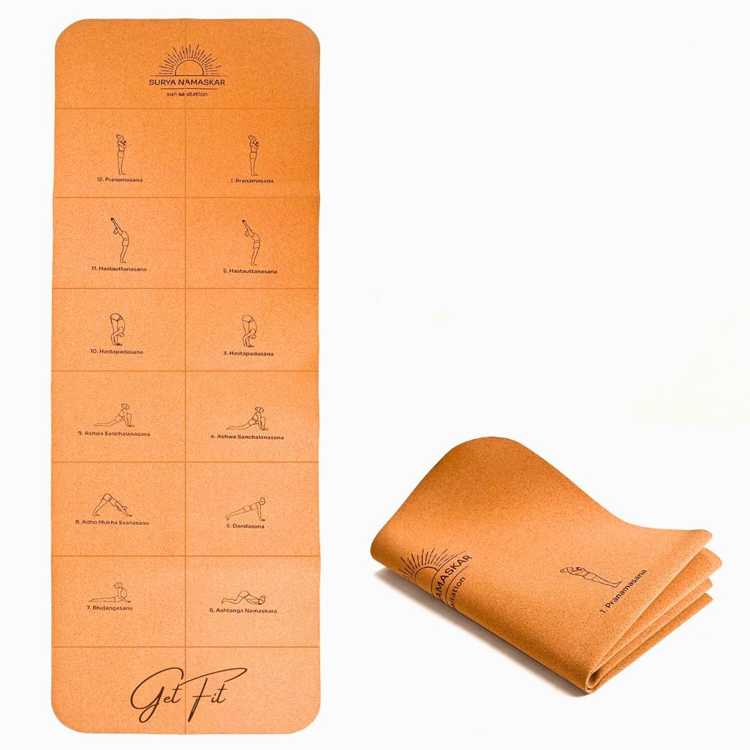 GetFit Cork & Natural Rubber Yoga Mat + Carry Bag, Extra Thick, Extra Long, Extra Wide, Exercise Floor Mat For Gym, Yoga Mat (1Mm, Cork Sun Salutation) Brown (B0D3BXS5CD) Amazon Price History, Amazon Price Tracker