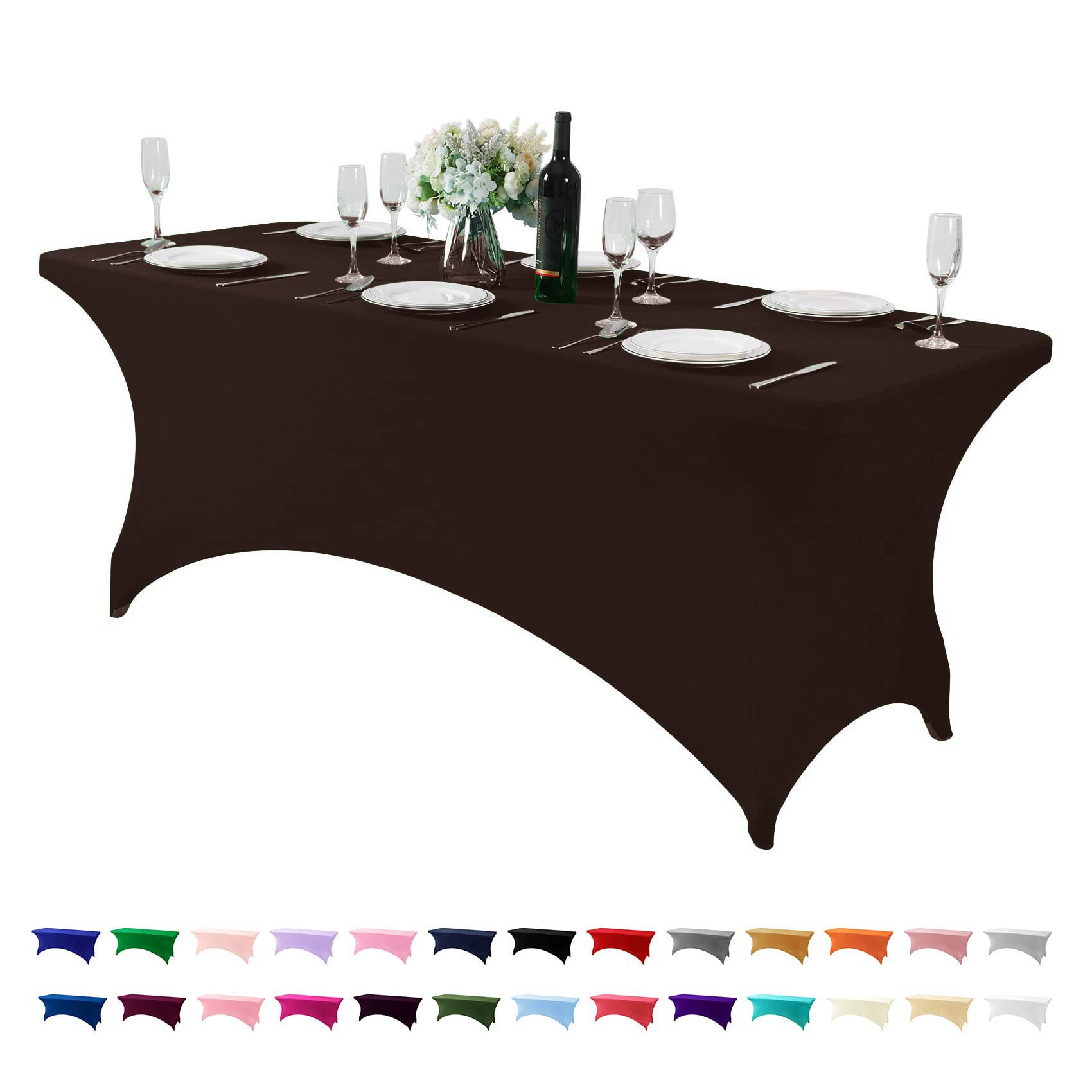 Hezuzo Spandex Table Cover for 6Ft or 4fT or 8ft Table Universal Fitted Stretch Tablecloth for Party, Banquet, Wedding and Events-Chocolate