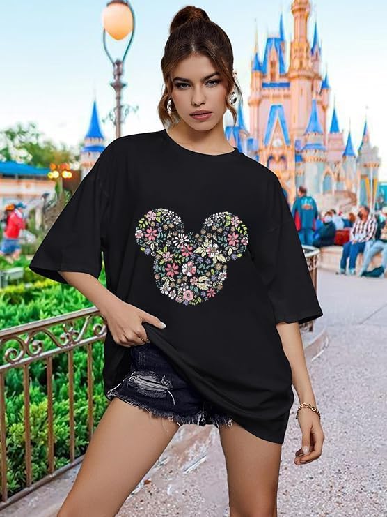 Flower Magic Kingdom Shirts for Women Floral Graphic Tshirt Holiday Vacation Shirt Funny Cute Short Sleeve Tee Tops - Image 3