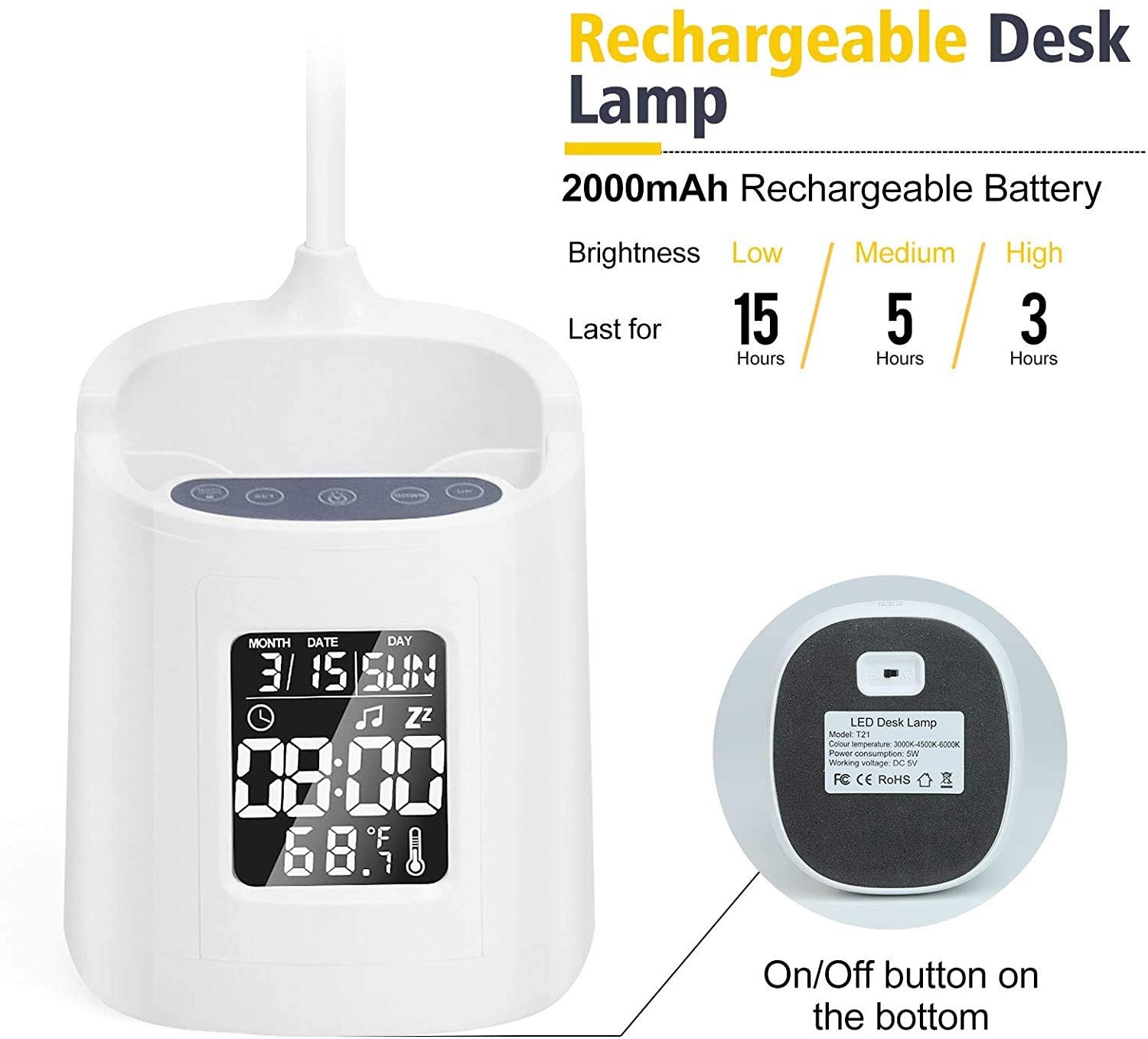 Lampada Da Tavolo, Lampada Da Scrivania Cordless A LED, Lampada Da Comodino Dimmerabile Portatile, Lampada Da Scrivania Per Bambini Con Batteria Ricaricabile Da 2400 MAh, Lampada Da Comodino Per Camera Da Letto