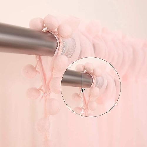 Miniatura 5 de MIULEE - Cortinas transparentes con pompones, con bolsillo superior para cortinero, para cocina, baño o sala de estar