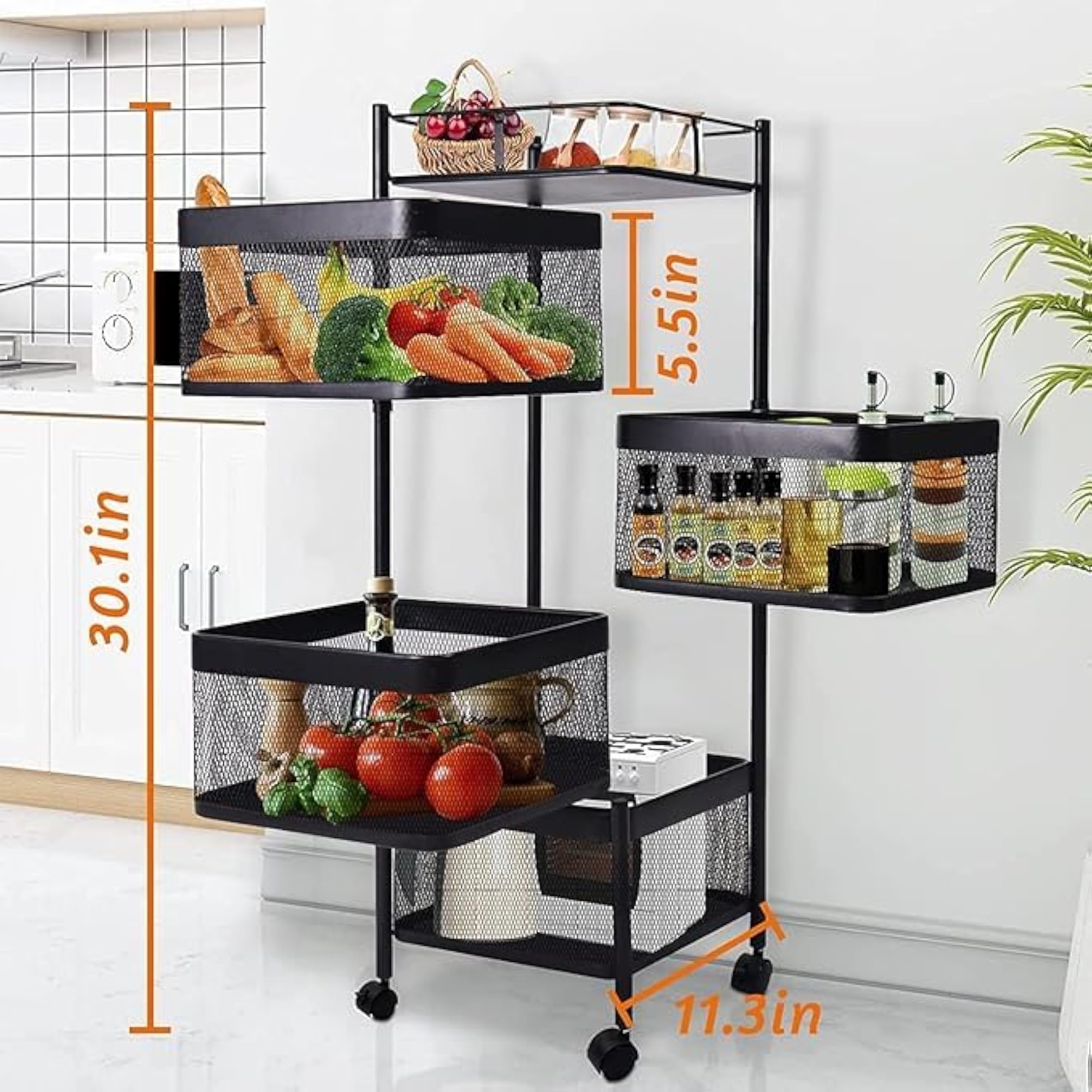 Metal Multi-Purpose Mesh Rotating Trolley Storage Organizer
