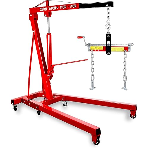 Engine Hoist, 2 Ton Folding Heavy Duty Cherry Picker with 59" Boom, 4400 lbs Capacity Engine Lift, Engine Hoists & Stands for Safe Engine Lifting, 61" L x 37" W x 57" H