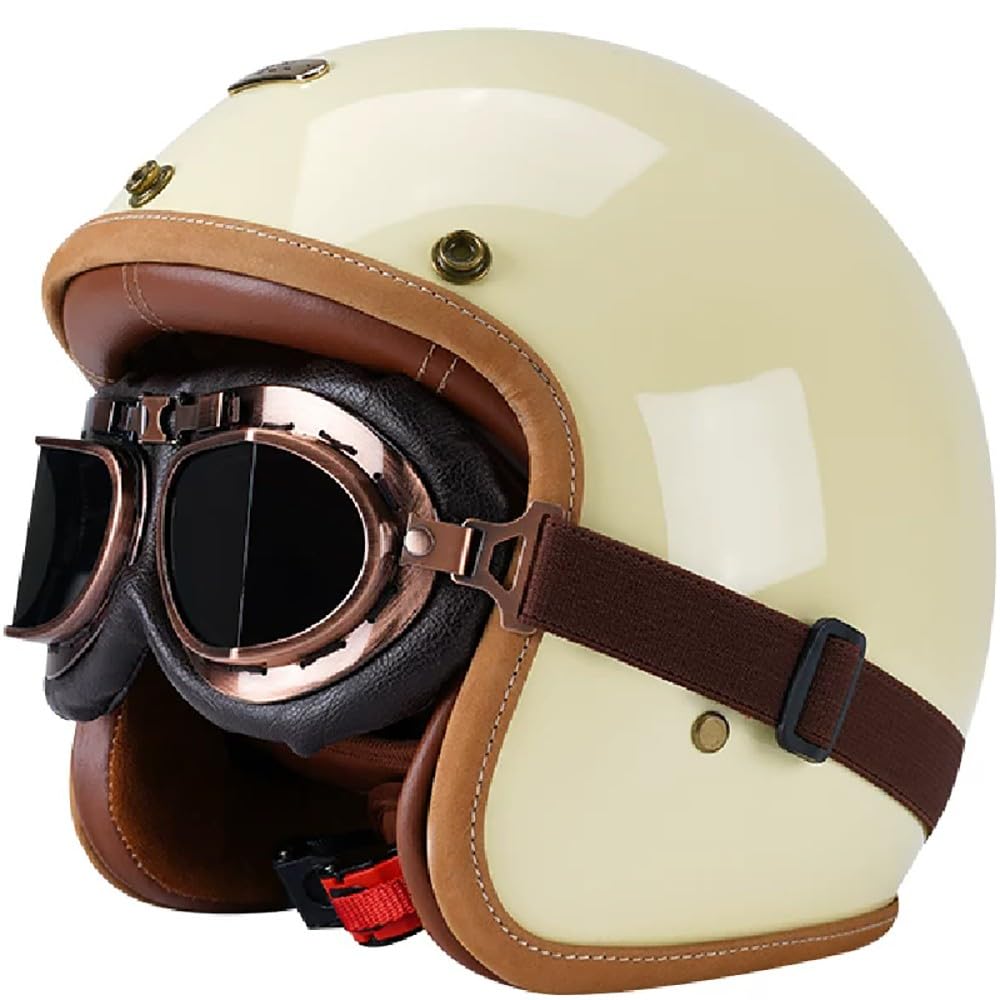 WZGGTEAM Open Face Motorcycle Helmet with Goggles, Road Legal ECE-22.05 Approved Scooter Motorcycle Crash Jet Motorbike Helmets For Chopper Moped Scooters Bike Helmet Men