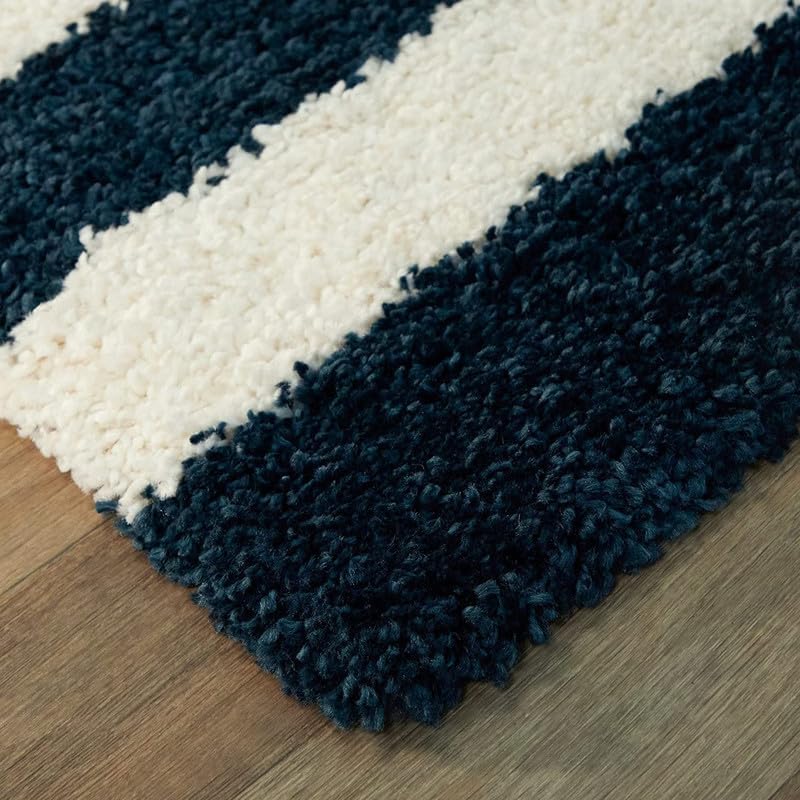 Image of Shaggy Carpet for Living Room 7X10 FEET Fluffy Plush Area Rug, Thick Fur Floor Carpet Modern Cozy Rug for Home Decor, Kids Room Bedside Hall, Durable Comfortable Shaggy Rug (Ivory-Navy line)