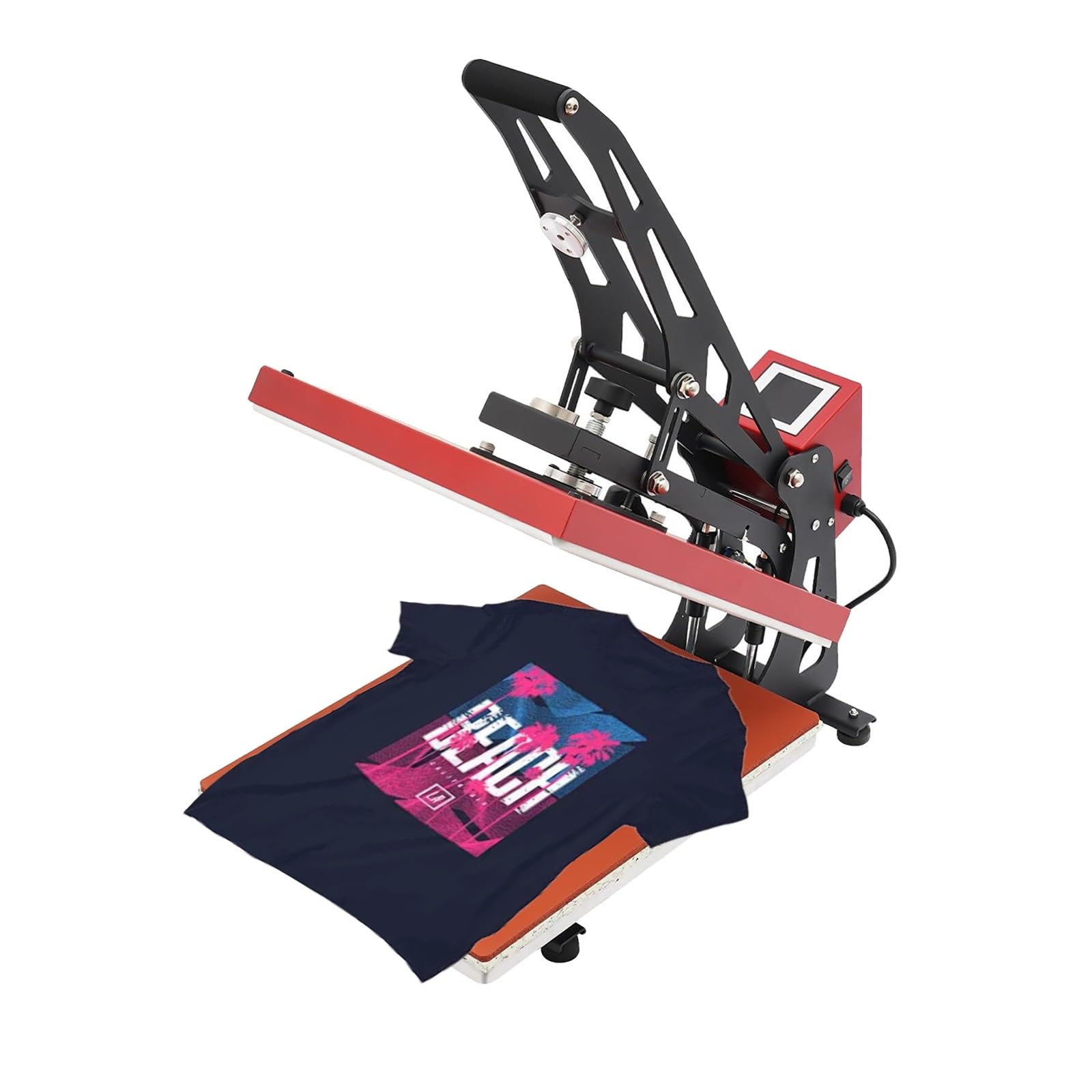 Máquina de prensa de calor, semiautomática de 1500 W con LCD inteligente, ajuste de temperatura y tiempo, impresora vertical para camisetas, bolsos, gorras, equipo de transferencia de calor