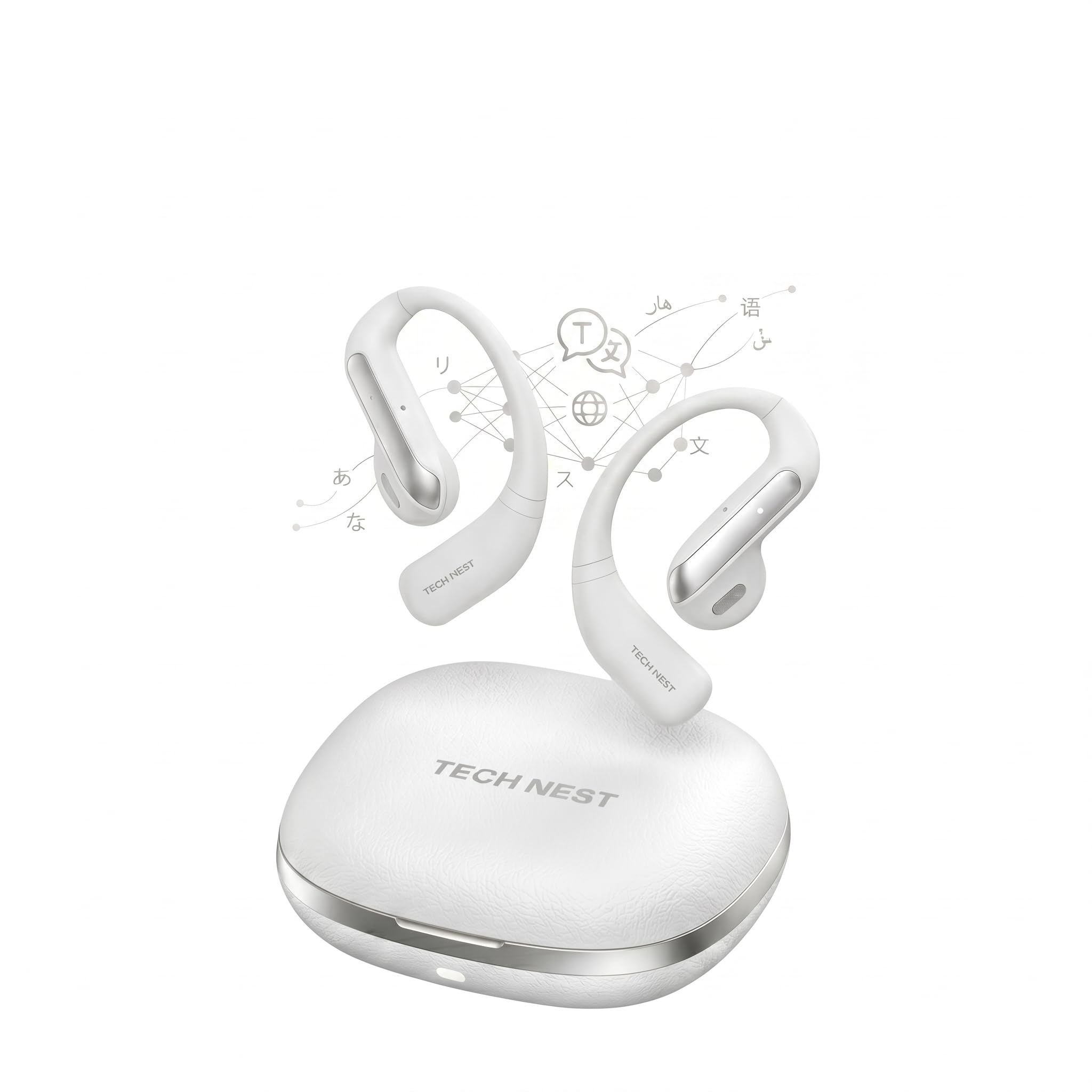 Tech Nest AI Translation Earbuds Real Time, 159 Languages Translator Earbuds for iPhone & Android, Audifonos Traductores Inglés Español, 3-in-1 Bluetooth Headphones for Travel, Business (White)