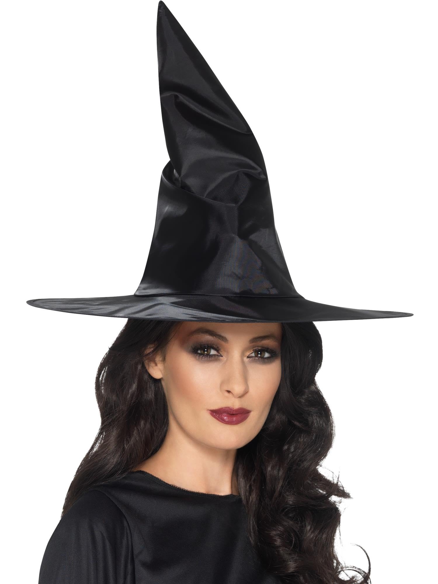 Witch Hat, Black, Shiny Fabric, Wired, Halloween