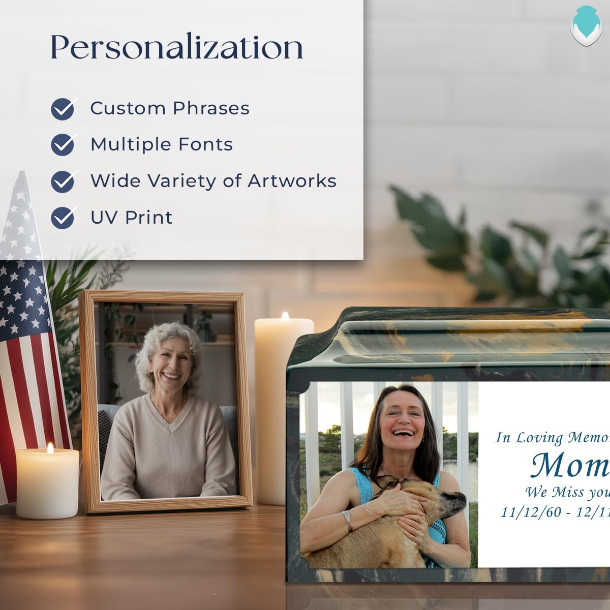 GetUrns Cultured Marble Urn Vault by Mackenzie with Personalized Picture and Text for Human Ashes I Camo Adult Urns for Male and Female I 210lbs