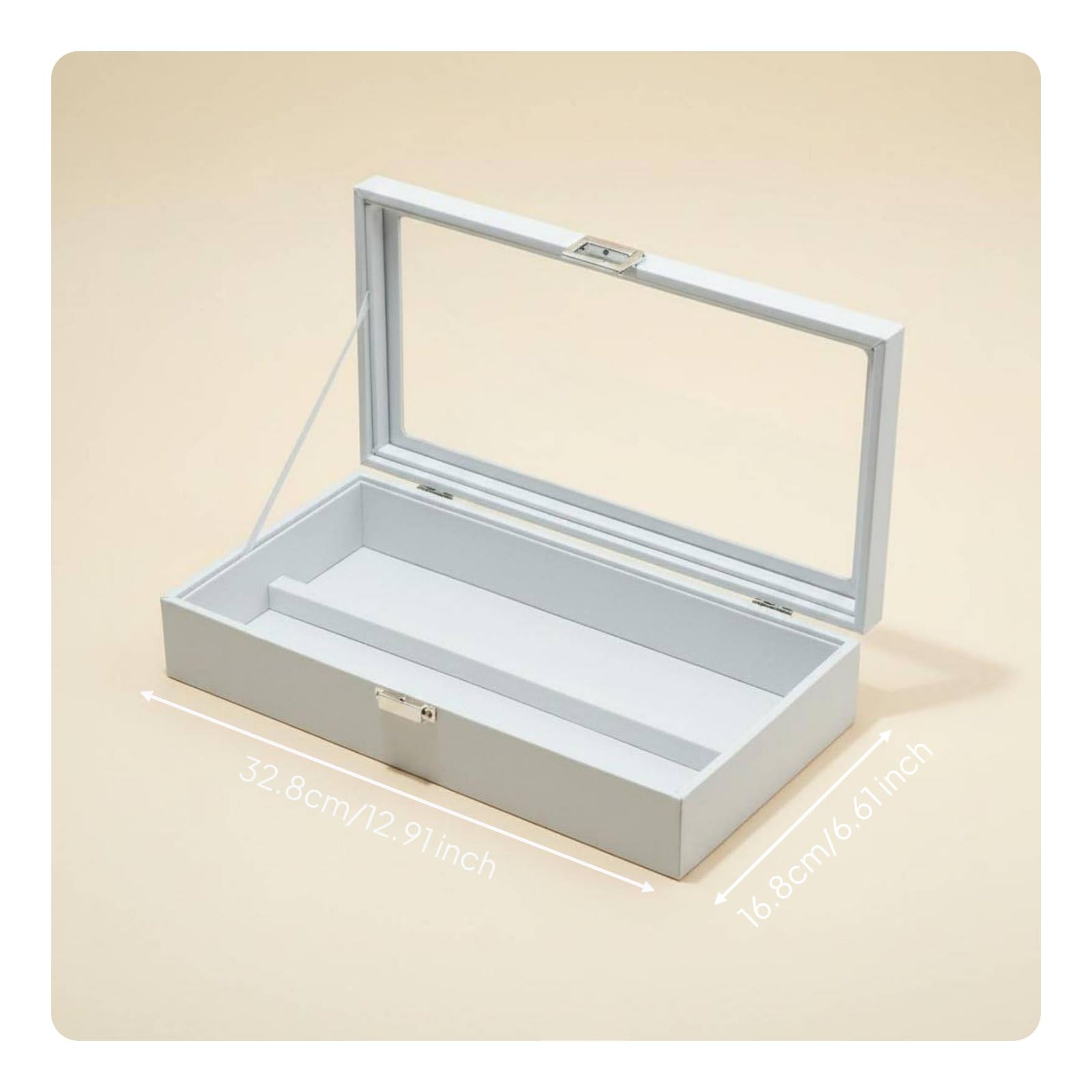 harayaa Brillen Aufbewahrungsbox Brillenetui Brillenorganizer Sonnenbrillenbox Schmuckkasten mit Pu Und Samt Futter Transparenter Deckel Und Metallverschluss, Weiß, Leder