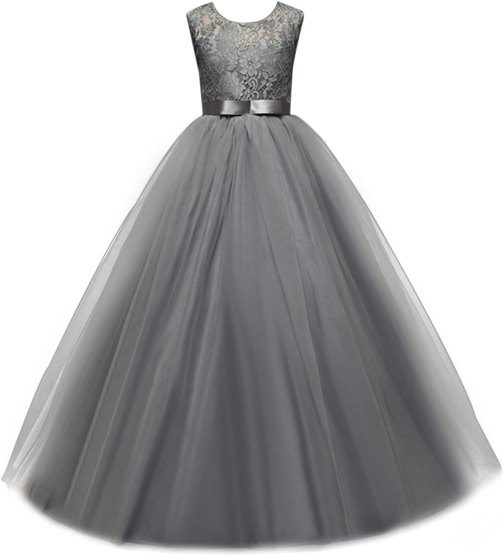 YaphyeeFlower Girl Kid Princess Long Pageant Formal Wedding Bridesmaid Party Maxi Dress