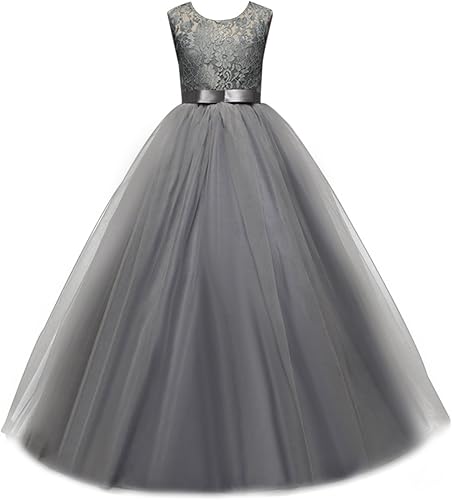 Vestido largo de tul de princesa de encaje con flores para niña grande, vestido de baile formal para concursos de graduación