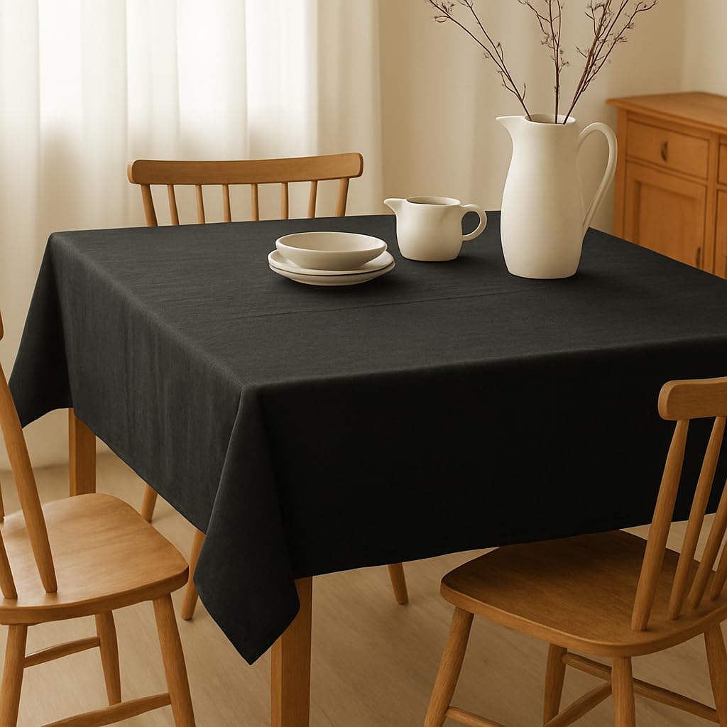 R home 100% Cotton Solid Table Cover | Black | 56 x 56 Inch I 200 GSM Thick Fabric, Anti-Skid | Machine Washable & Reusable | Ideal for Dining Table & Centre Table, Easy Maintenance