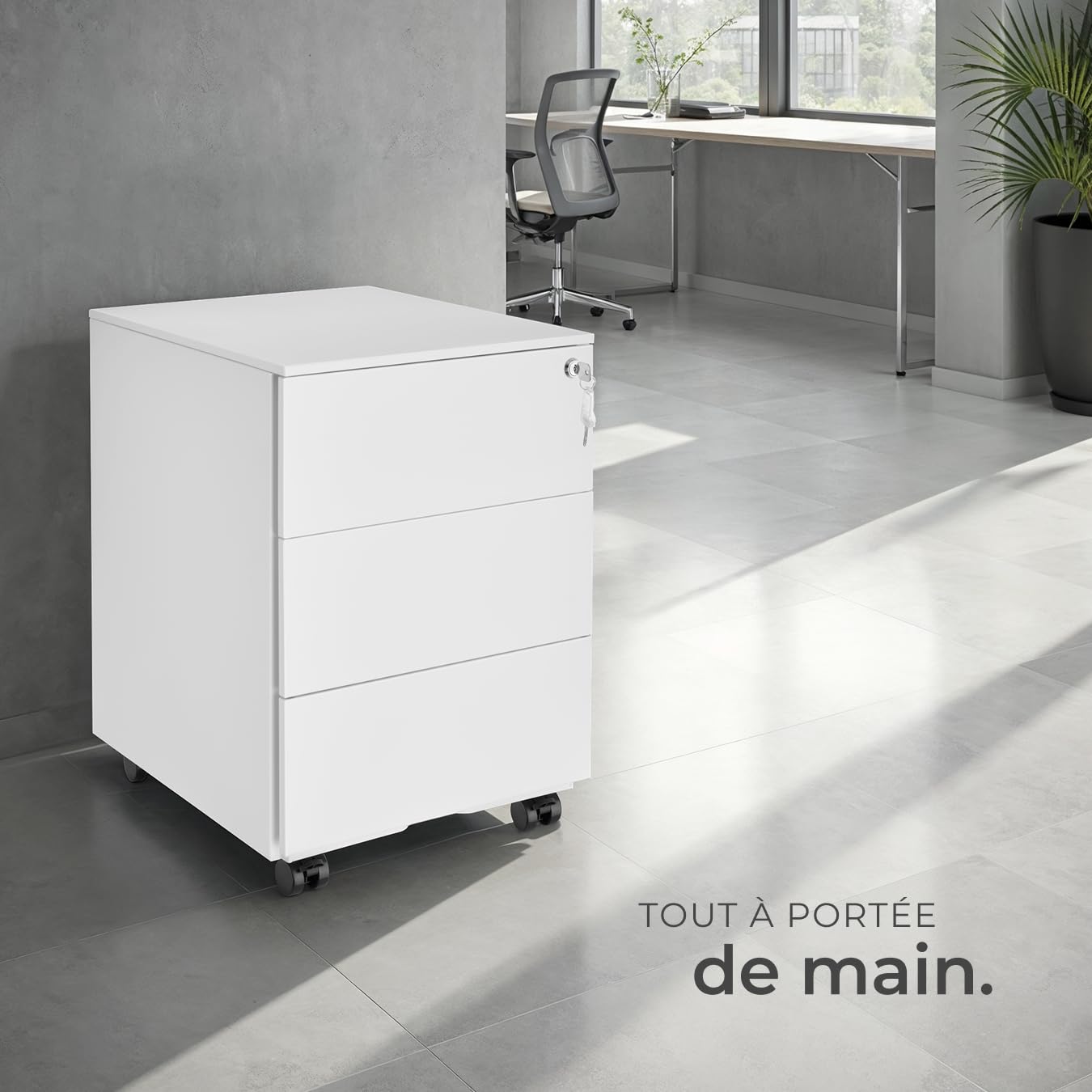 tectake® Caisson Bureau Meuble de Rangement Armoire de Bureau métallique Industriel 39x45x55 cm Verrouillable Meuble tiroir Rangement Bureau avec 3 Tiroirs pour Rangement Papier administratif