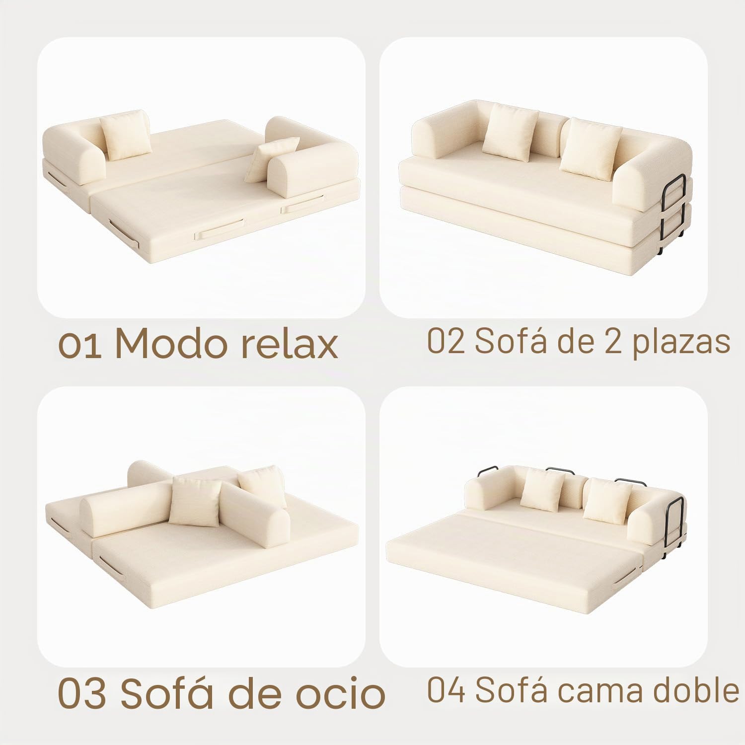 Xbro Sofá Cama 3 Plazas de 200cm,Sofa Modular con 5 configuraciones transformables，Sofa comprimido al vacio(Sin Montaje) de Pana para salón y Dormitorio, Blanco