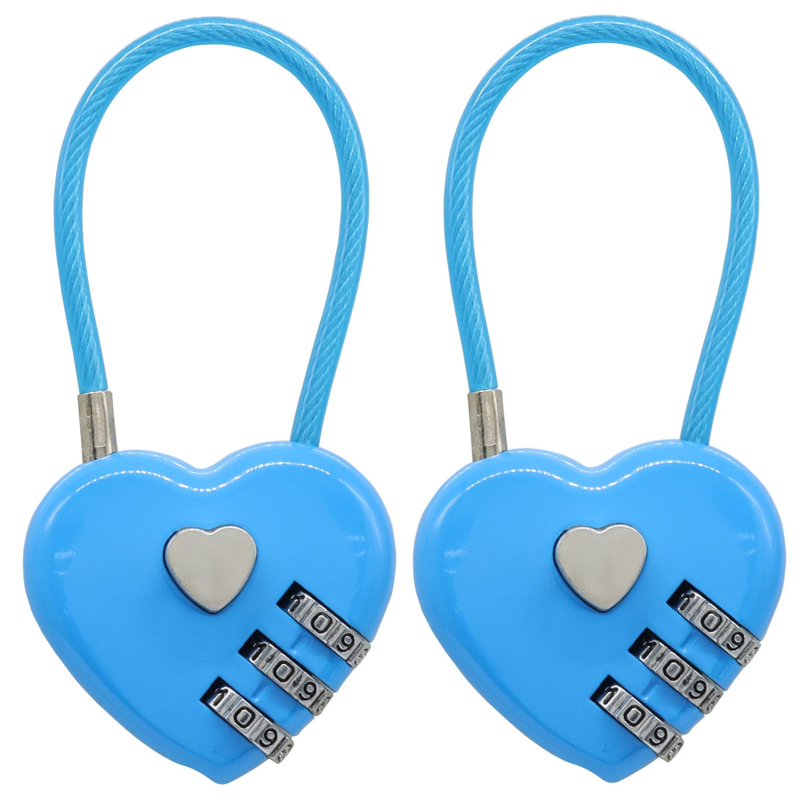 Cjueiom 2 Pack Blue Heart Shaped Combination Padlock, 3 Digit Luggage Lock