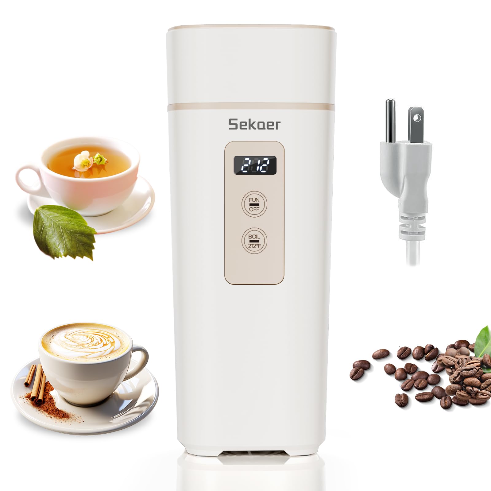 Sekaer Travel Portable Electric Kettle, Small Mini Tea Hot Water Boiler, 450mL & 500W, with 6 Variable Presets and 304 Stainless Steel, SKE-845W