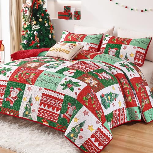 Goodidea Christmas Quilt Set Queen, 3 Pieces Microfiber Bedspread