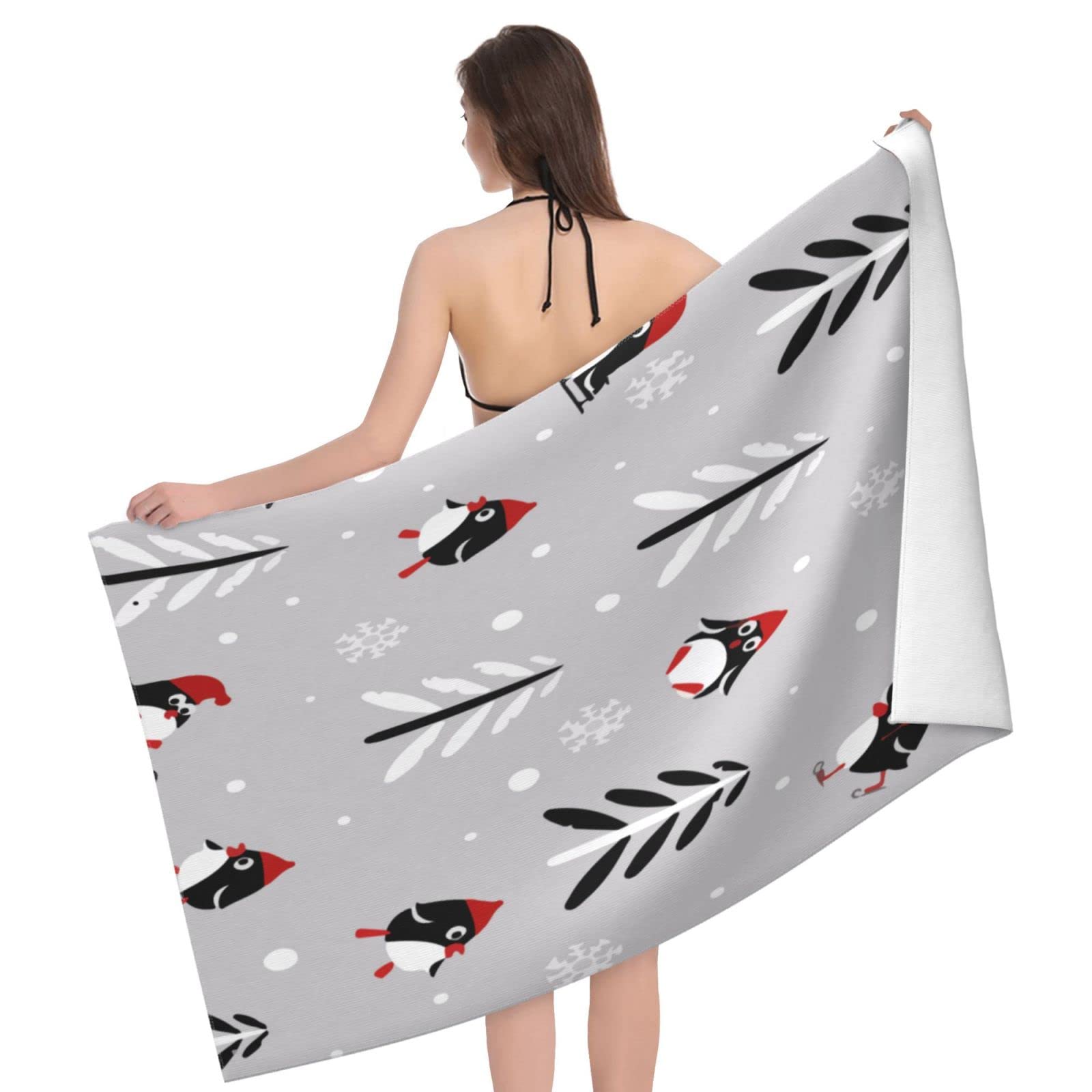 Loujin Christmas Penguin Xmas Tree Bath Sheets Portable Quick Dry Bath Towel Skin-Friendly Bathroom Towel For Bath Holiday Yoga 80X130cm