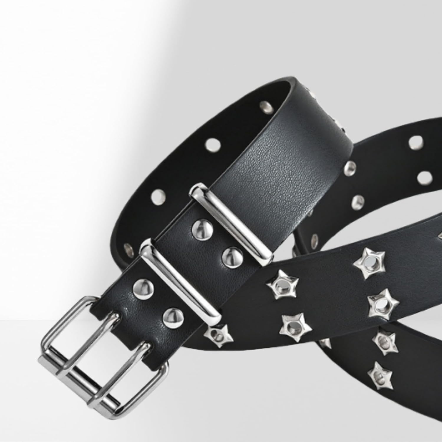 3Pcs Black Studded Belt Y2K Cool Gothic Punk Rock Belts with Grommet Threads Metal Pyramid for Women Men - Image 4