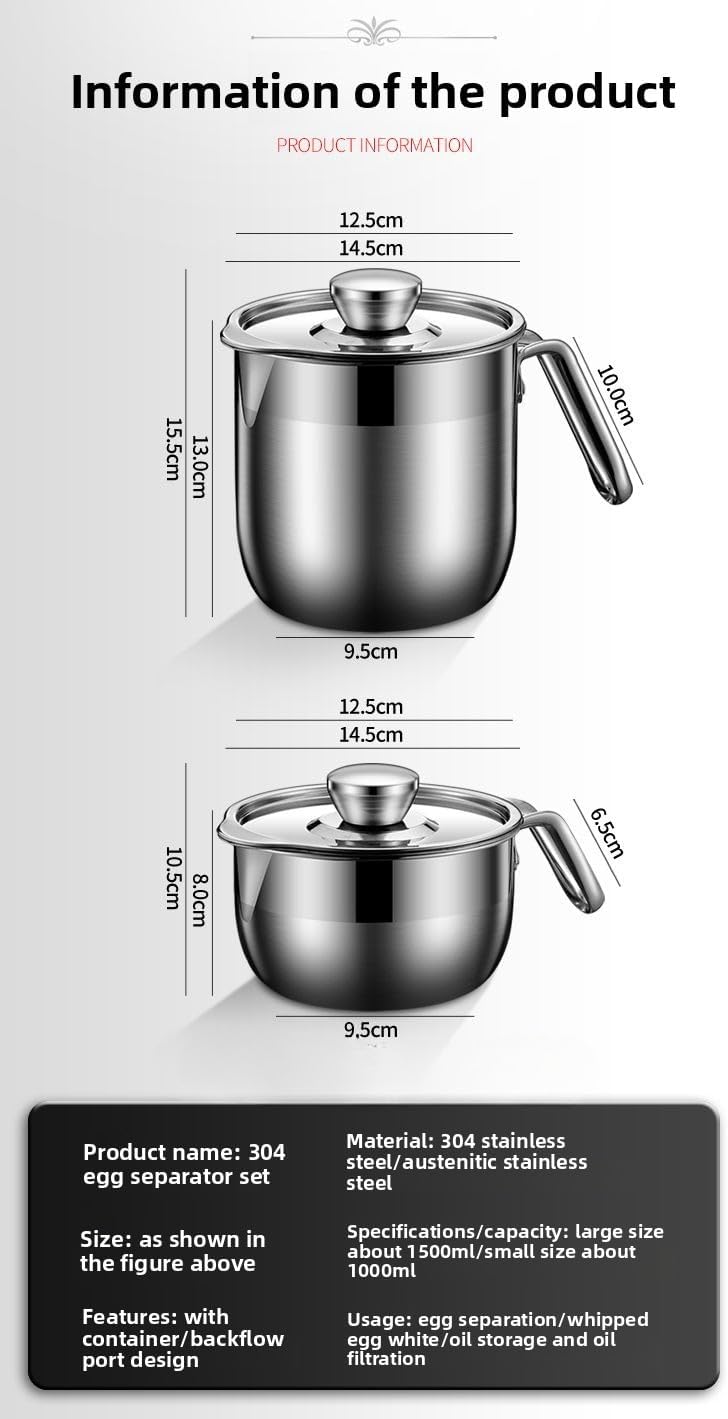 Stainless steel egg separator, egg white egg yolk separator creative baking, egg white liquid filter artifact egg separation tool (Small [about 1L])