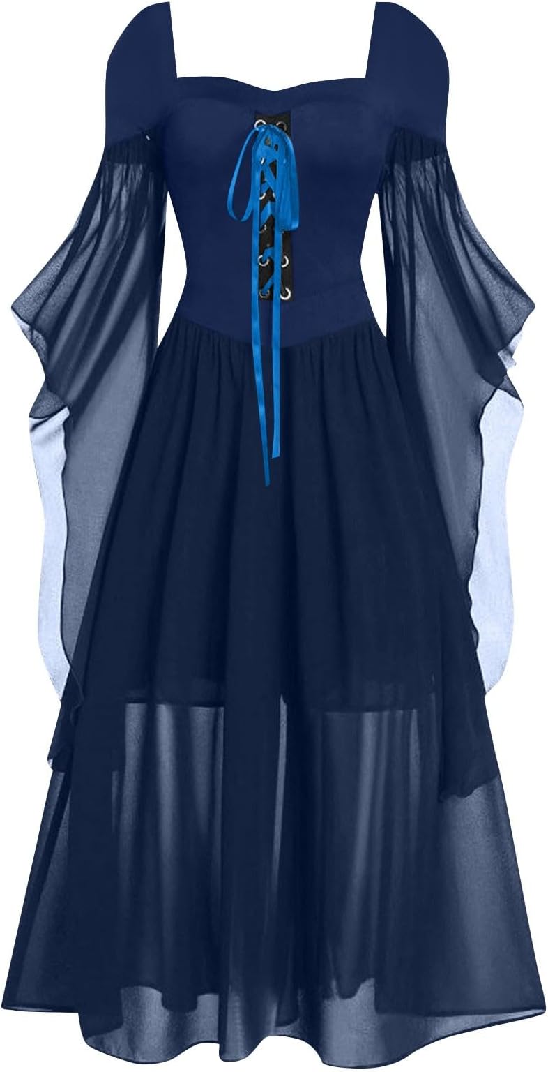 Renaissance Faire Costume Women Steampunk Dress Lace Up Halloween Costumes Women Renaissance Shoes Women Renaissance Costume Women Renaissance Costume Steampunk Dress Renaissance Corset（3-Blue,Medium）