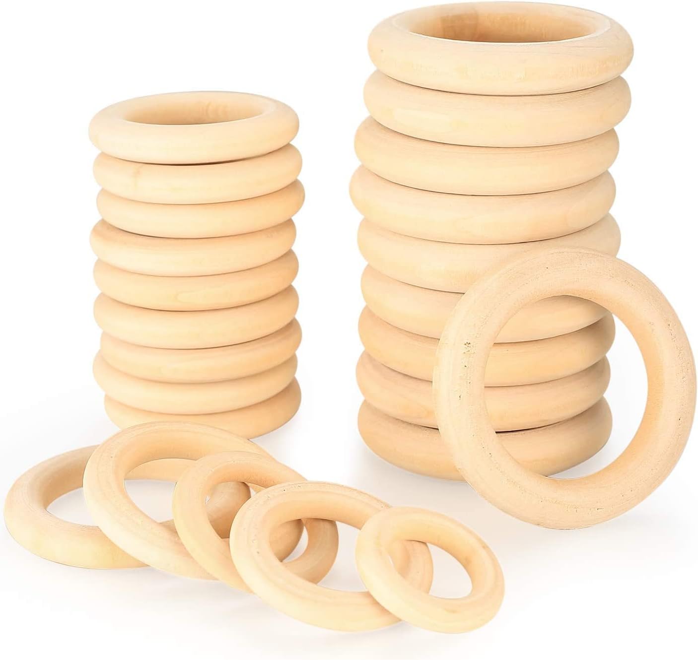 wugongshan 80 Pieces Natural Wood Rings, Unfinished Smooth Wooden Rings Circles, Wooden Hoops Without Paint for Crafts, Jewellery Making, Crafts, Pendants, DIY Connectors (2/2.5/3/3.5/4/4.5/5/5.5cm)