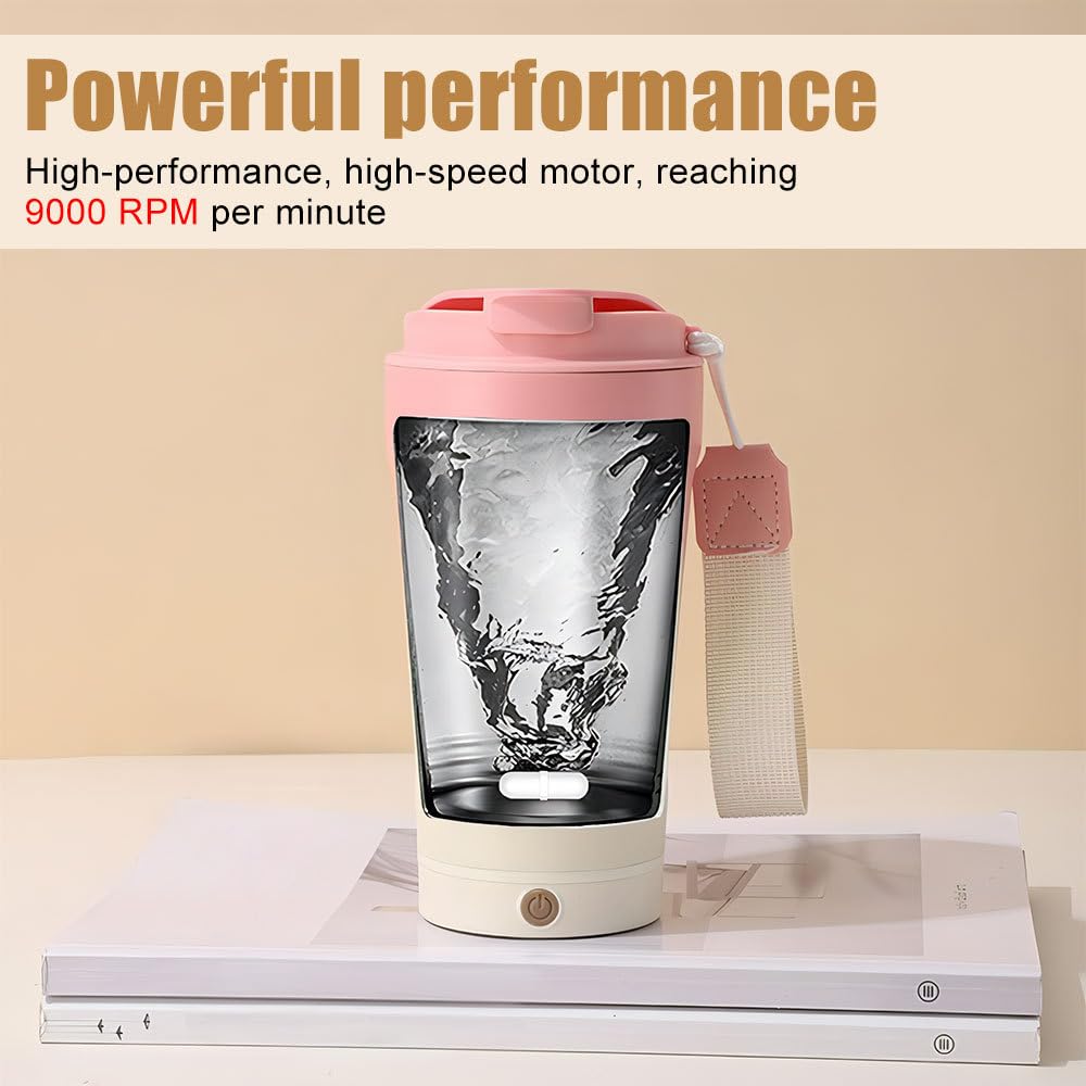 Selbstrührender Kaffeebecher, IPX6 wasserdichter magnetischer elektrischer Mixbecher mit Deckel, Rührwasserflasche aus Edelstahl 306(White Pink Gradient)