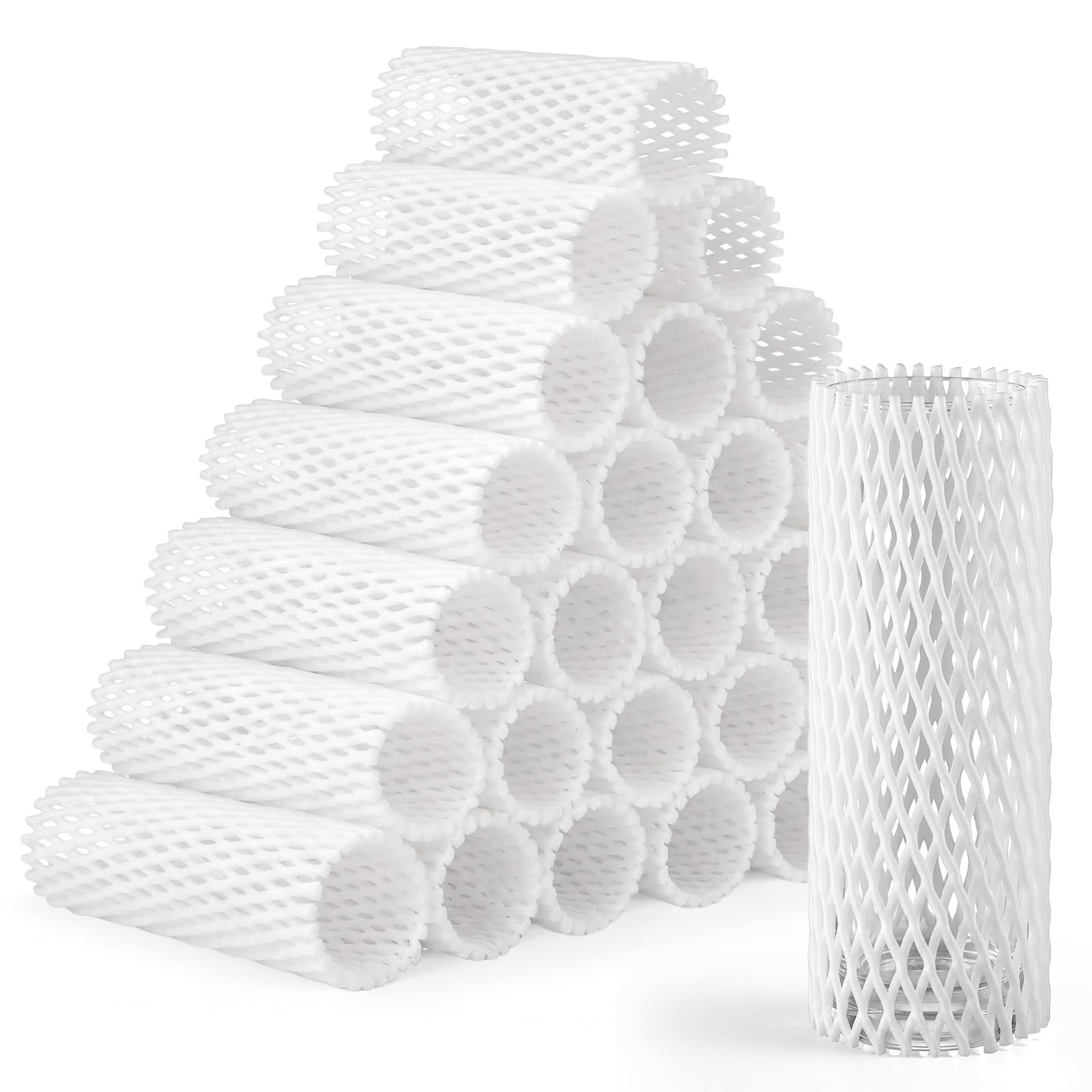 48 Pcs 11" X 3.9" Mesh Foam Sleeves for Glasses Packing Moving