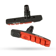 Box Three 70 Millimeters BMX Brake Pads Matte Black w/Pad Printing Body, Dual Compound Rubber Pad & Pivoting Posts | Red