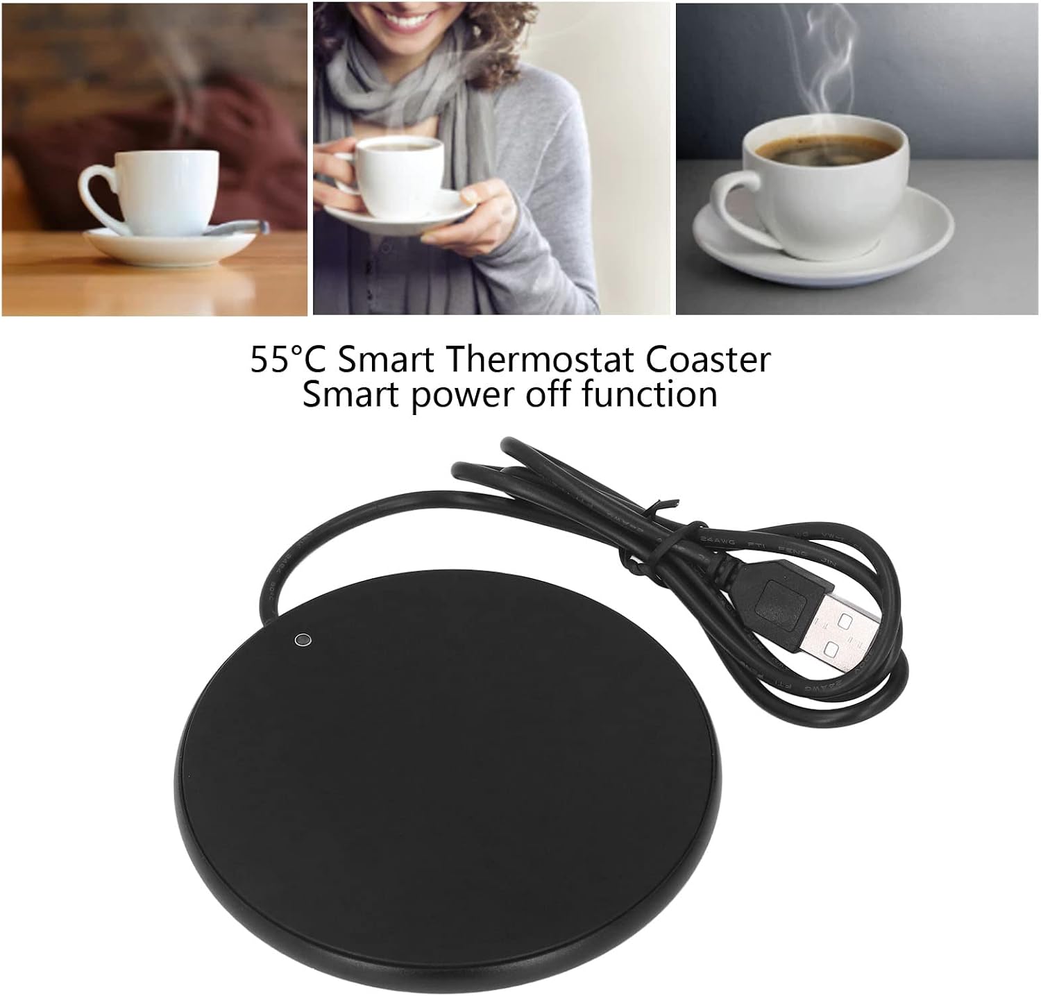 Coffee Mug Warmer with Auto Shut Off, USB Electric Cup Warmer for Desk, Constant Temperature Beverage Warmer for Coffee Tea, Candle Warmer Plate Black