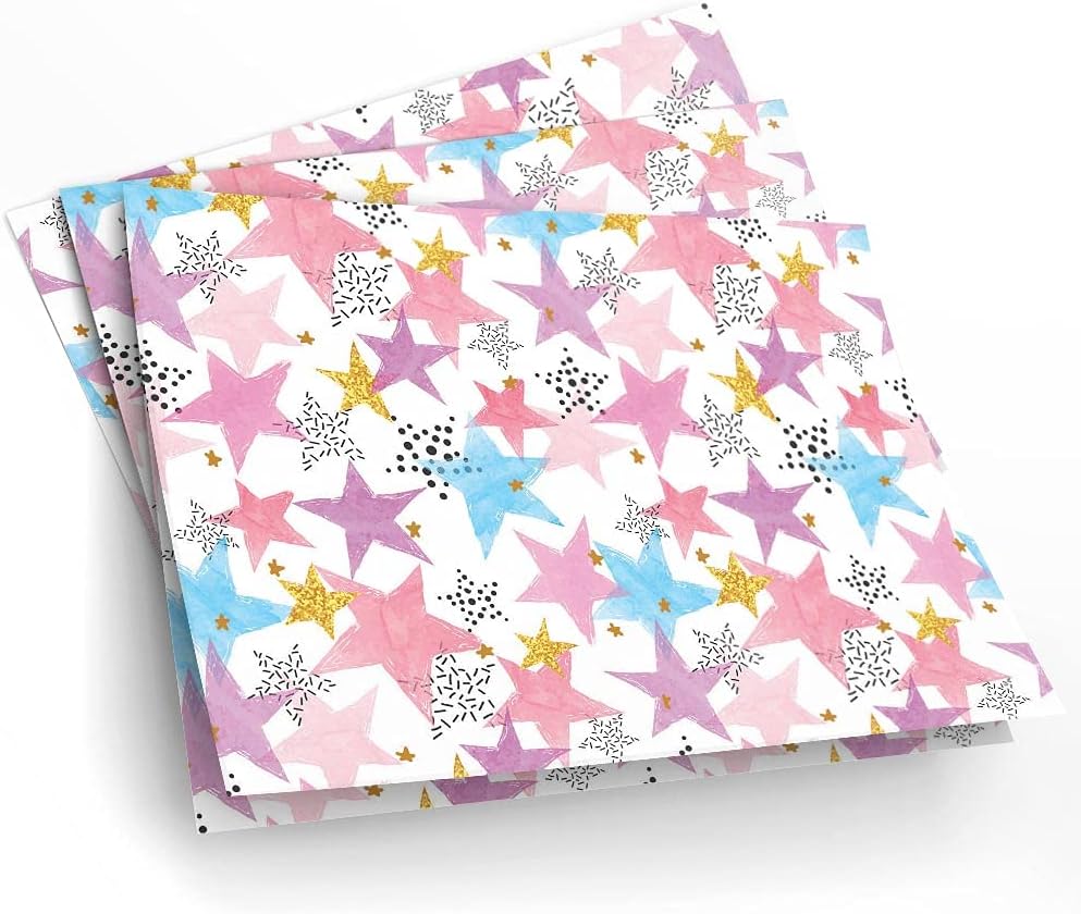 4 x Wrapping 70x50cm Paper Eco-Printed | Abstract Celebration Stars Pattern Pink Purple | Perfect for DIY, Christmas, Father’s Day, Easter, Halloween, Birthdays #170081