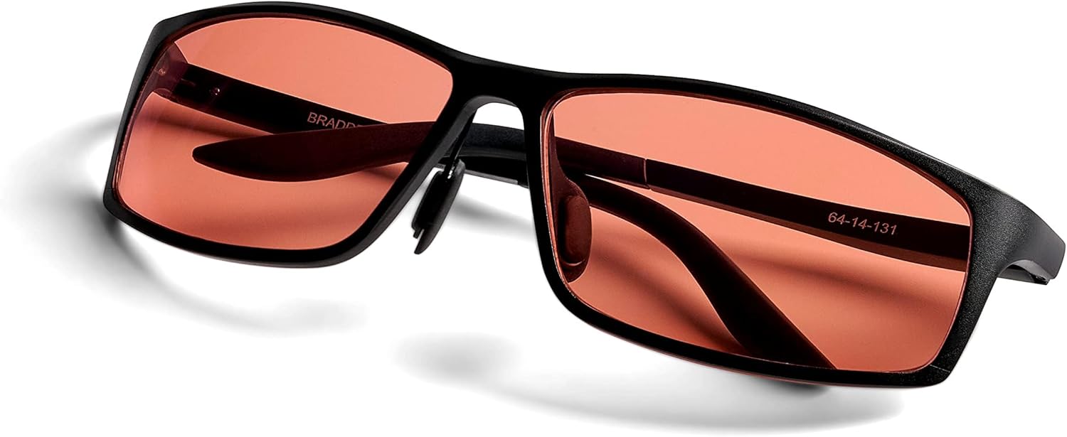 BRADDELL FL-41 Rose Tinted Blue Light Glasses for Migraine Light Sensitivity, Eyestrain and Fluorescent LED Glare (Aluminum Metal)