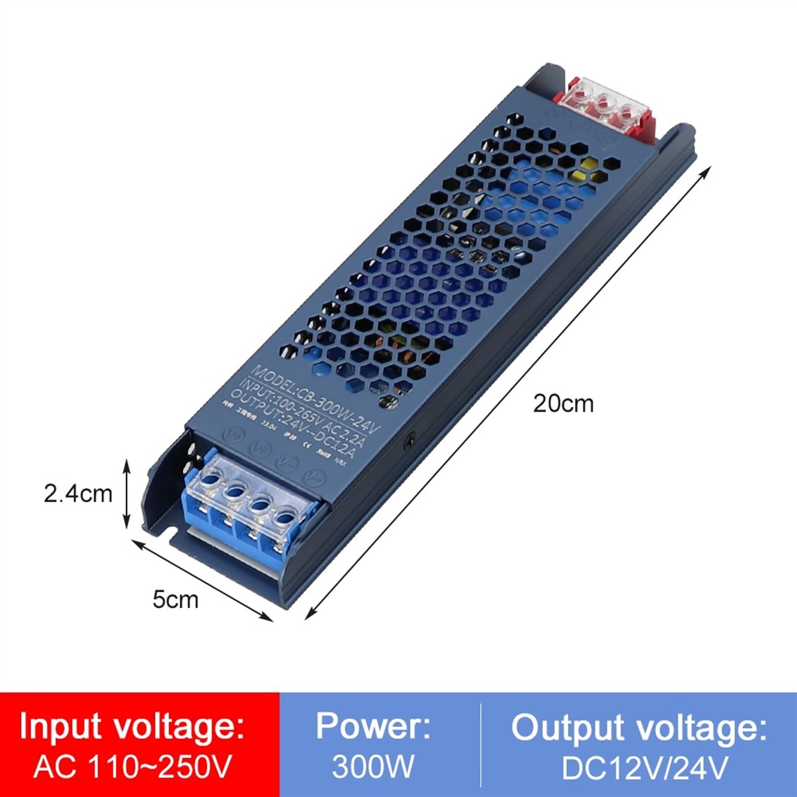 Fuente de alimentación LED 12V 24V Fuente de alimentación de Tira LED 60W 100W 200W 300W 400W 500W alimentación de Controlador LED CA a CC for Tira LED(300W,DC 24V)