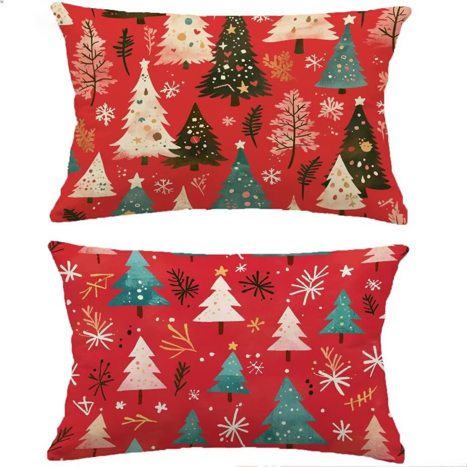 Housse de coussin extérieur 60x90 cm imperméable rouge aspect lin lot de 2