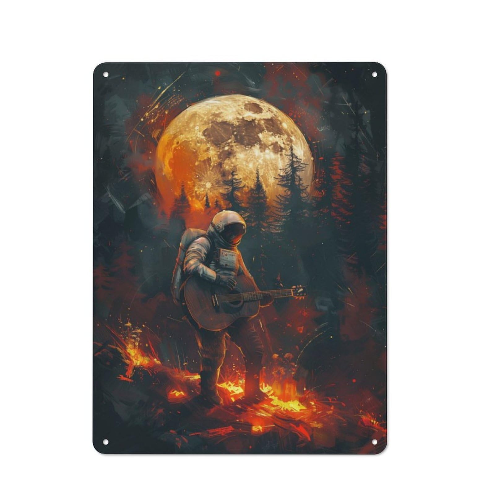 Junmoney Astronaut Playing Guitar Vintage Tin Sign 40X30cm Featuring For Café Or Home Bar, A Metal Wall Feature For Cafés And Home Bars