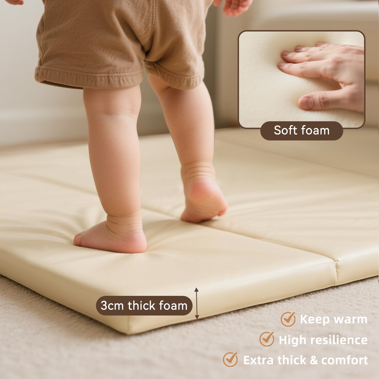 JungleDove Tapis de Jeu en Mousse pour Bébé : 121x121 cm Tapis d'Éveil en Cuir PU Imperméable - Tapis d'Éveil pour Bébé - pour Parc d'enfant Matelas (Jaune-Pliable)